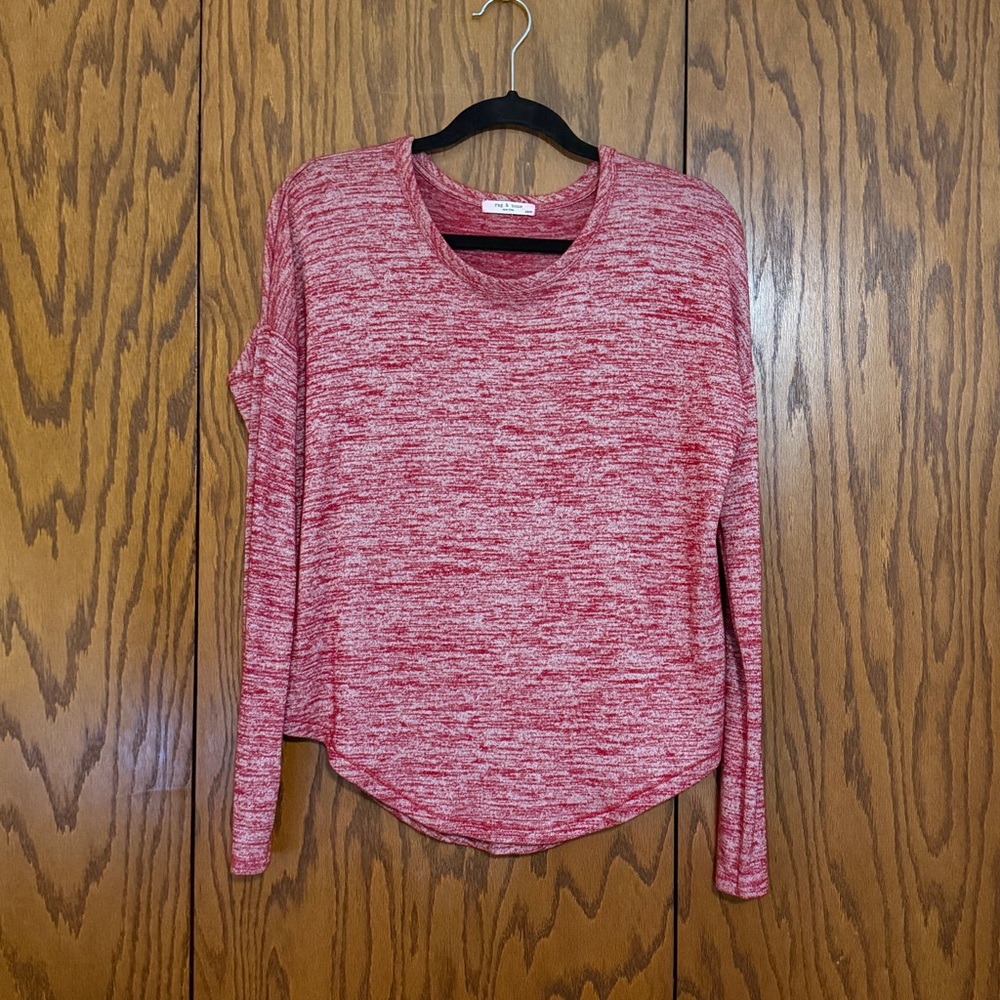 Rag & Bone XS Red Marled Long Sleeve Knit Top Soft Stretch Crew Neck